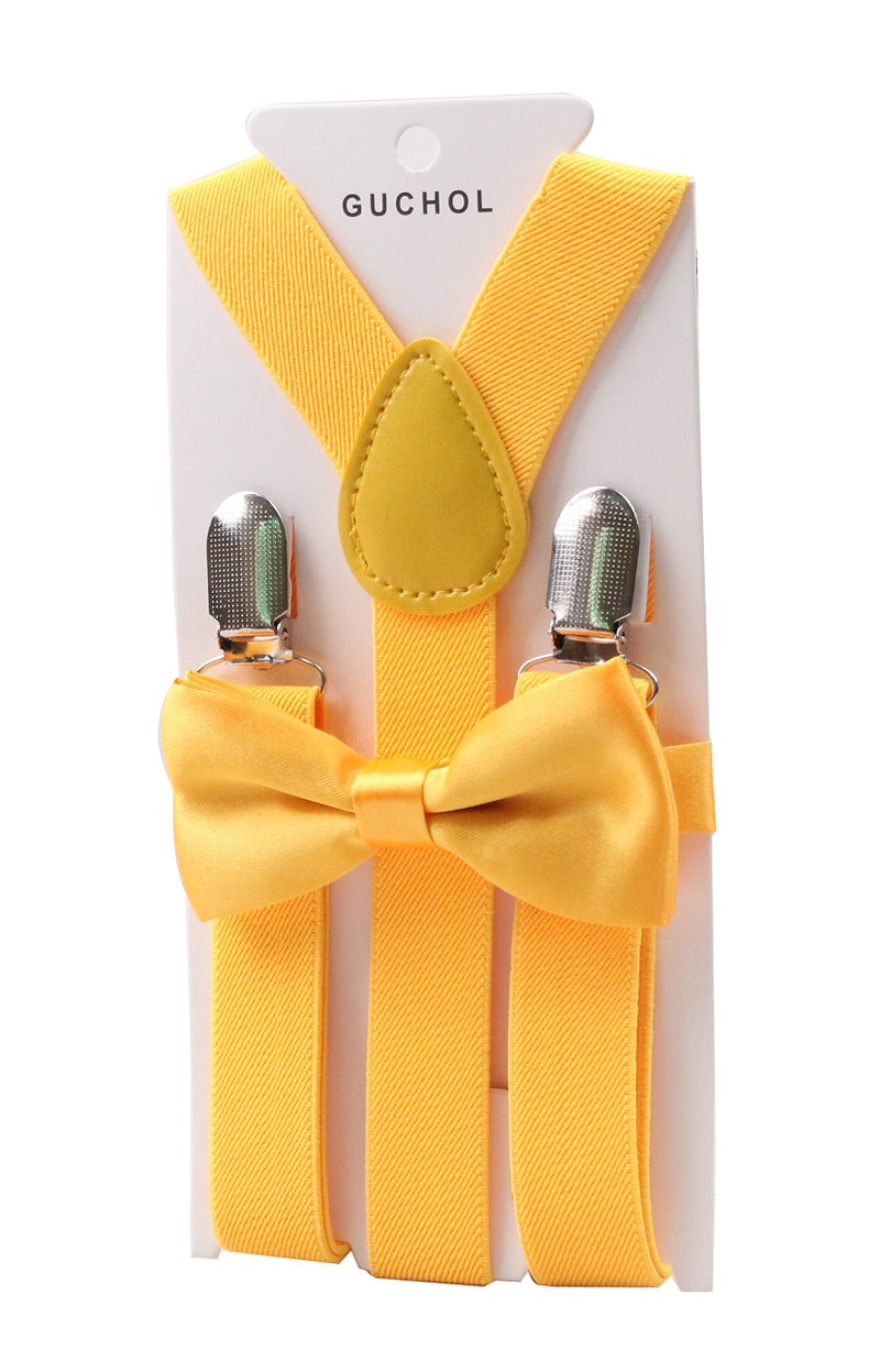 GUCHOL Yellow Suspenders Bow Tie for Boys and Girls - Adjustable Elastic Classic Accessory Sets Age 1 to 13 Year (Yellow, 26 INCH (1-5 Year) - Image 3